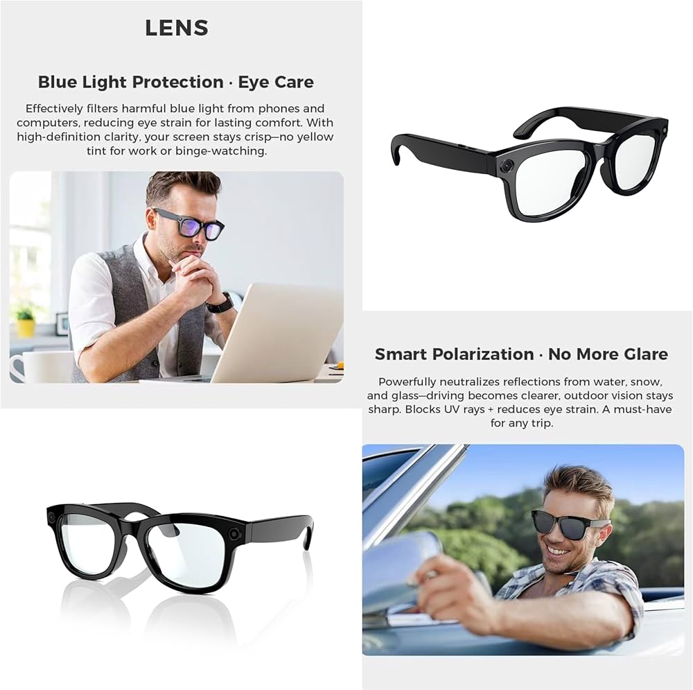 Zapzi a1 ai smartglasses  powered by ai, 8mp camera, 1200p 30fps video recording, wifi