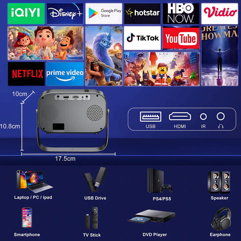 Zapzi Omnix Smart Projector 4K Android 11.0, Electric Focus, WiFi 6, Auto Keystone, 15000 Lumens