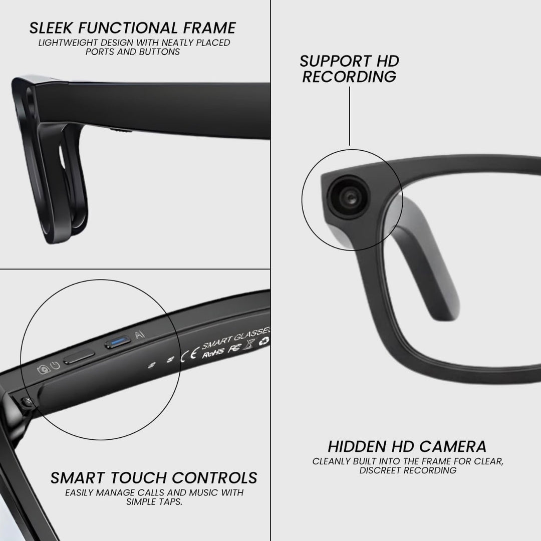 ZAPZI A1 Ai SmartGlasses- Powered By Ai, 8MP Camera, 1200P 30FPS Video Recording, WiFi